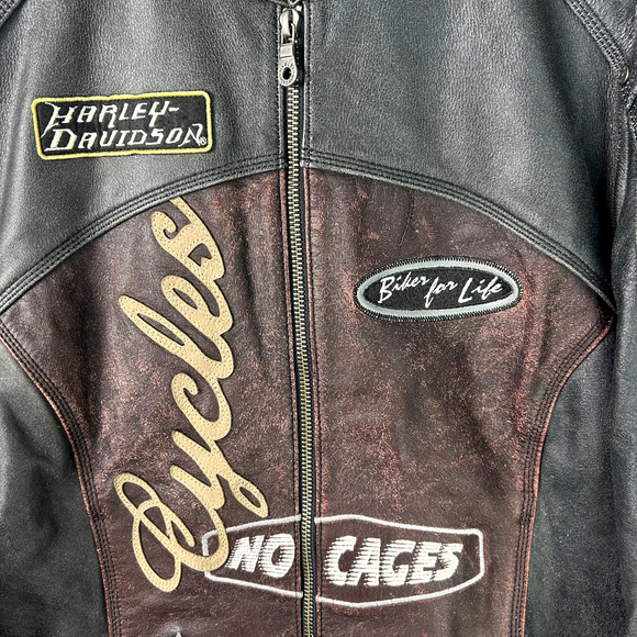 Harley Davidson Womens Leather Bomber Jacket Size Large Limited Edition No Cages - Picture 4 of 16